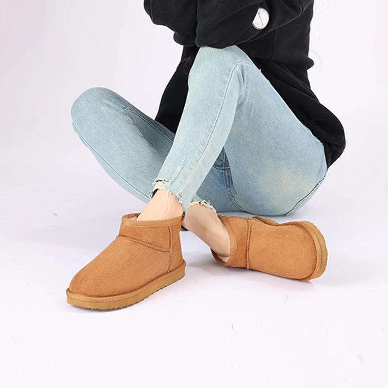 Women's Winter Snow Boots Classic Fur Plush Ankle Shoes Outdoor and indoor Use With Anti-Skid Warm Fuzzy Cotton Shoes