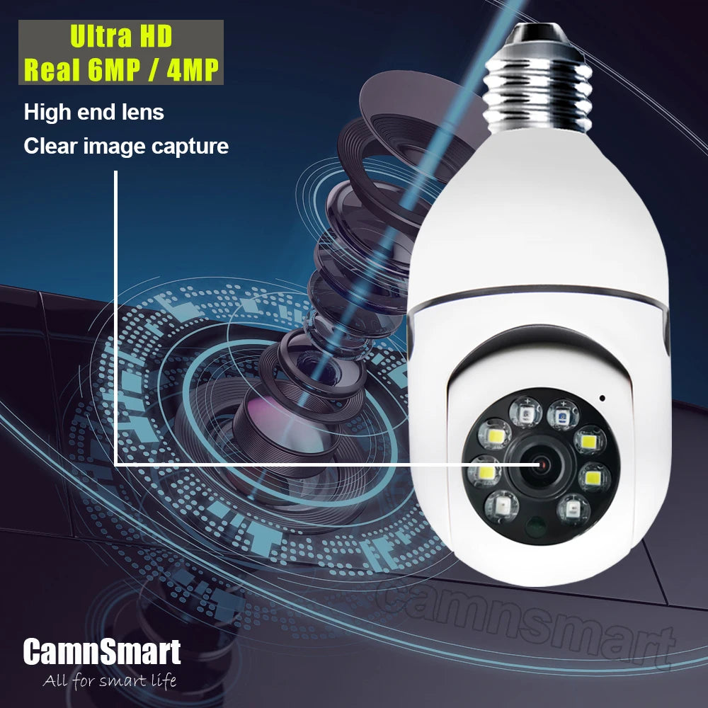 6MP Tuya E27 Bulb Camera WIFI PTZ Videobewaking Babyfoon Kleur Nachtzicht Binnen Smart Life APP Bediening IOS Android