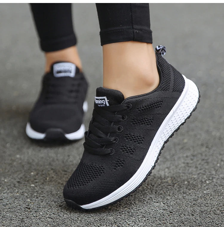 Women's Sneaker 2024 New Fashion Breathable Trainers Comfortable Sneakers Mesh Fabric Lace Up Women's Tennis Shoes For Women
