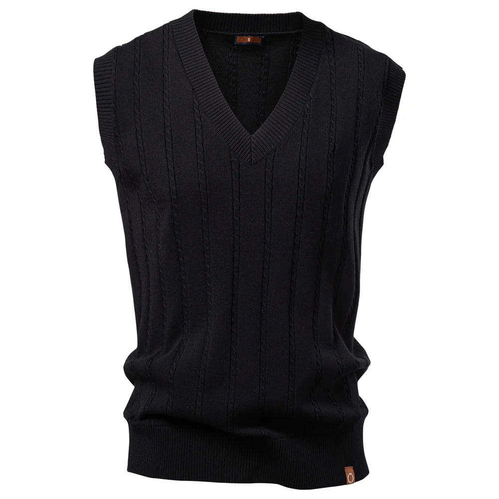 Men's Solid Colour V-Neck Knitted Vest Sleeveless Casual Warm Versatile Sweater Male Vest