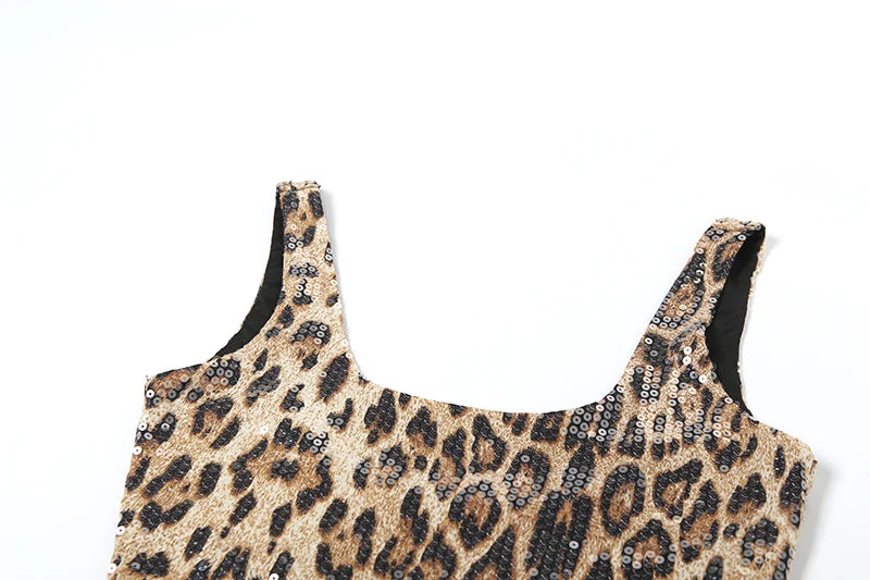 Leopard Sequin 2 Piece Set Women 2025 Summer Trend Backless Crop Top + Skinny Mini Skirt Matching Street Sexy Wild Suit For Women