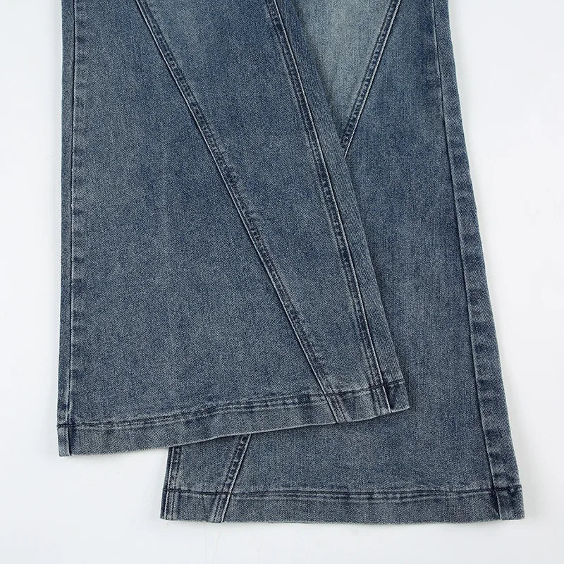 Women's Washed Denim Pants Trend Streetwear Y2K Low-Waist Flare Jeans Woman Casual All-Match Slimming Wide Leg Trousers