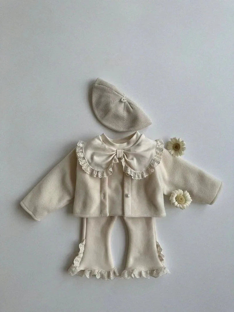 Herfst Baby Kant Bottoming Shirt Peuter Schattig Bloem Strik Kraag Basis Shirt Baby Dunne Lange Mouwen Meisjes Tops 1-3Y Meisjes