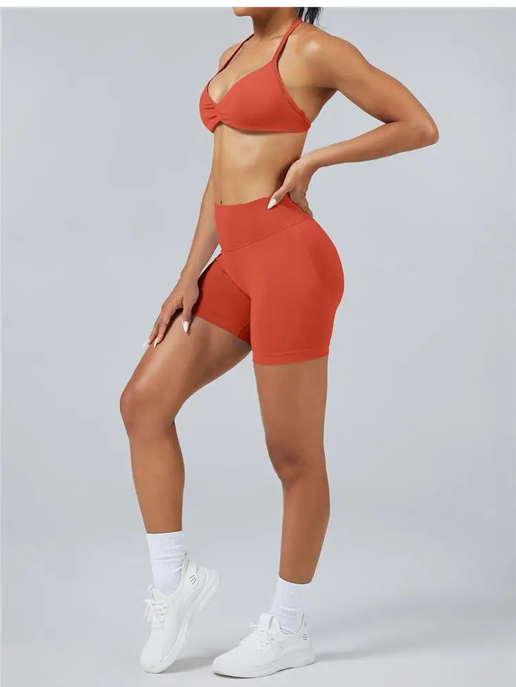 Seamless High Support Impact Yoga Bra Women Strappy Sport Bra Thin Strap Halter Workout Tank Fitness Top Gym Wear