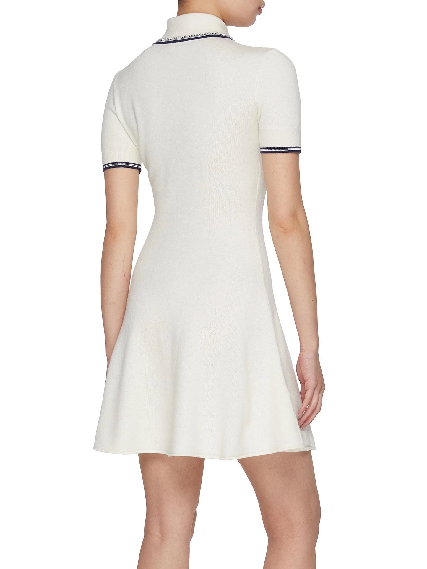SP Luxury Women's Knitted Mini Dress Slim A-Line Lapel Casual Elegant Short Sleeve Junior Size Knit Self Dress