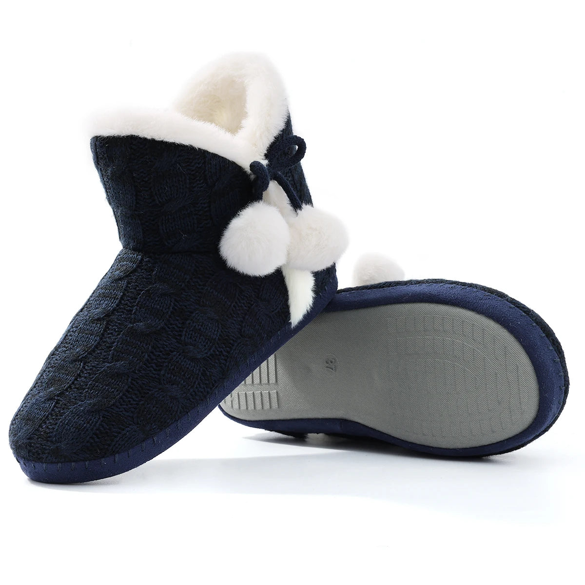 Women's Winter Warm Plush Boots Suitable For Outdoor and Indoor Use With Soft Sole Non-Slip Knit Furry Snow Shoes Cosy Cotton