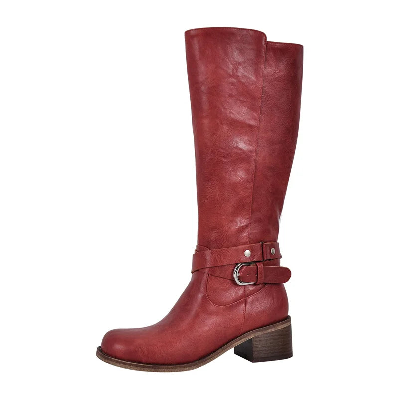 Women Knee High Boots Heeled Fashion Winter Gothic Matte Motorcycle Boots