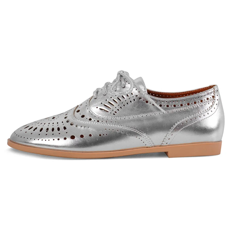 Women Round Toe Hollow Lace-up Loafers Flats Shoes Daily Elegant Flats