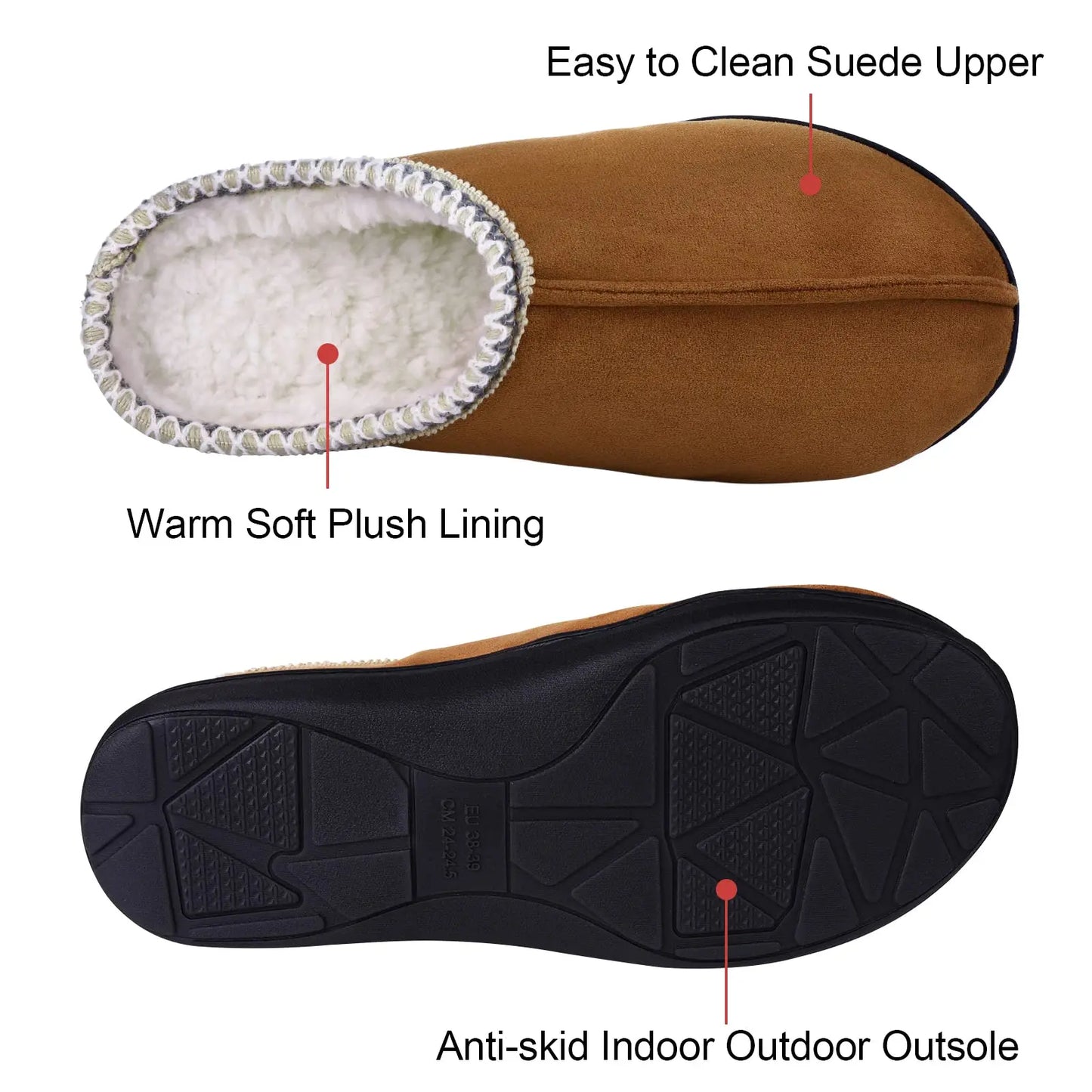 Men's Winter Plush Slippers Fleece Lined Anti-Slip Fur Suede Mules For Indoor Casual Fuzzy House Male Fluffy Shoes