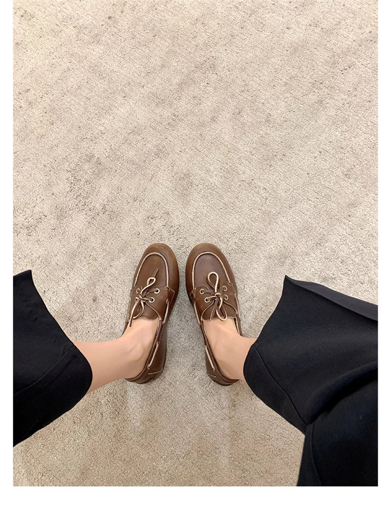 Women Flats Round Toe Butterfly-knot Strap Retro Elegant Slip On Daily Comfort Casual Loafers Flats