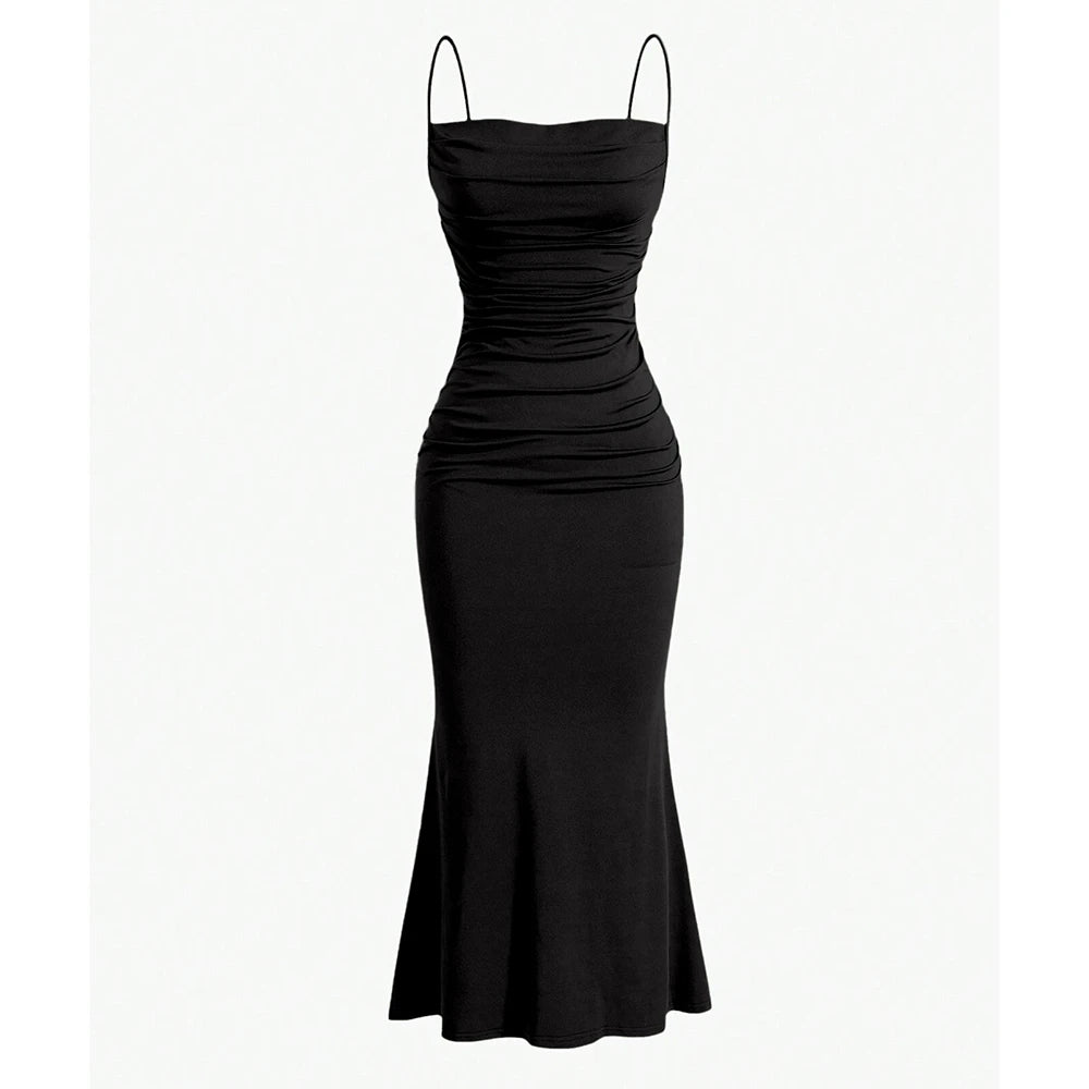 Women's Party Dresses Maxi Spaghetti Strap Elegant Slim Evening Wedding Guest Multi-Colour Summer Milkmaid Dresses