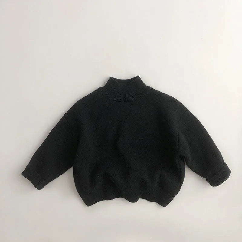 Kids Sweaters Fur Lining Boys Sweaters Half Turtleneck Girls Knit Pullover For Children 0-6Y Unisex