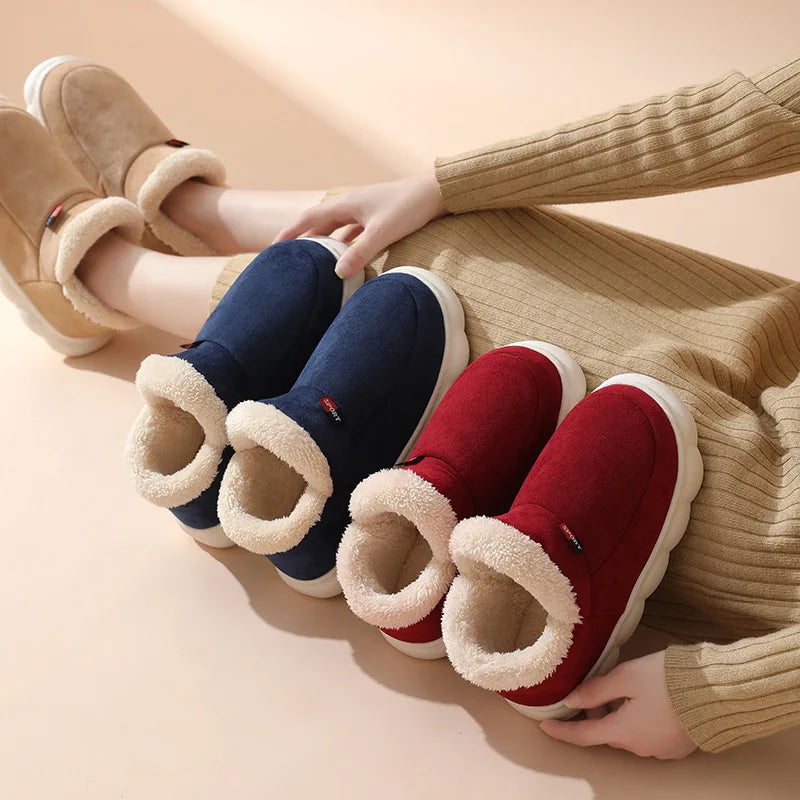 Men's Warm Fluffy Cotton Shoes Outdoor and Indoor Anti-Skid Fur Plush Male Winter Shoes With Soft Sole Fuzzy House Slippers