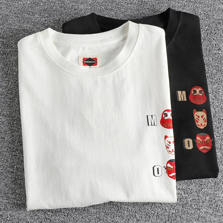 Summer New American Retro Short Sleeve O-neck Face Makeup Printed T-shirt Men's Fashion 100% Cotton Washed Youth Casual Tops