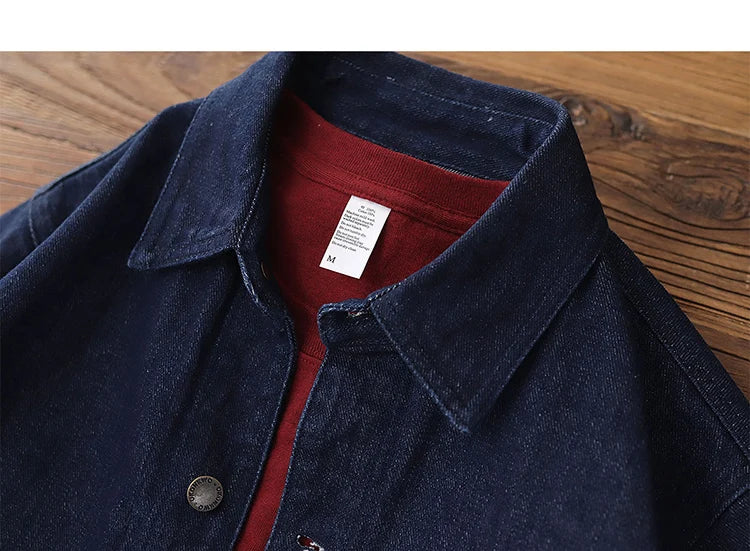 Spring Autumn New American Retro Heavyweight Denim Cargo Jacket Men's Fashion Pure Cotton Washed Multi Pocket Casual Coat