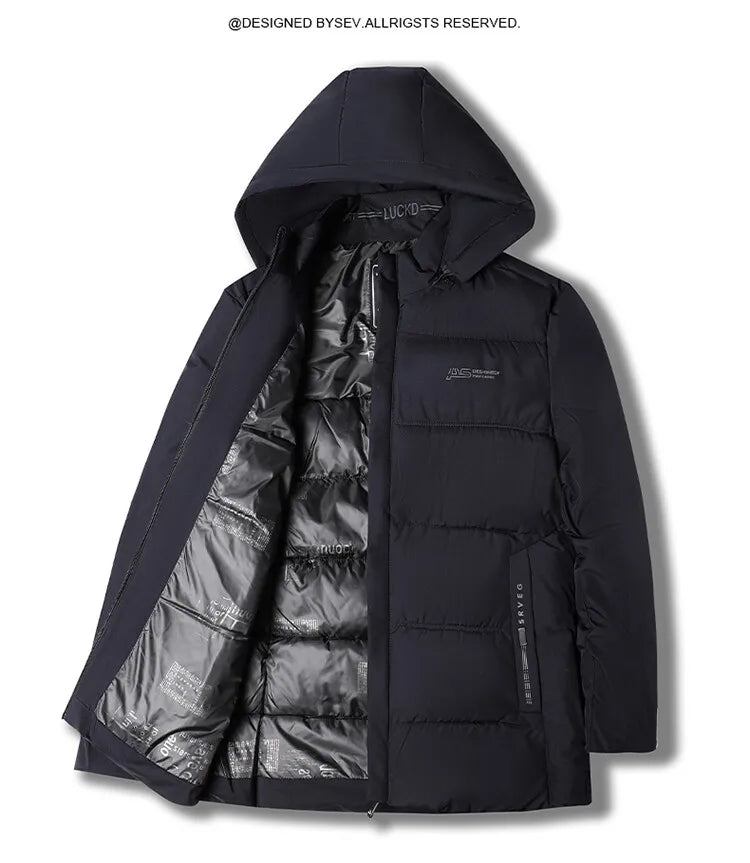 Men's High-Quality Hooded Thickened Warm Cotton Coat, Suitable for Daily Commuting, Elegant Business and Casual Wear Size L-5XL