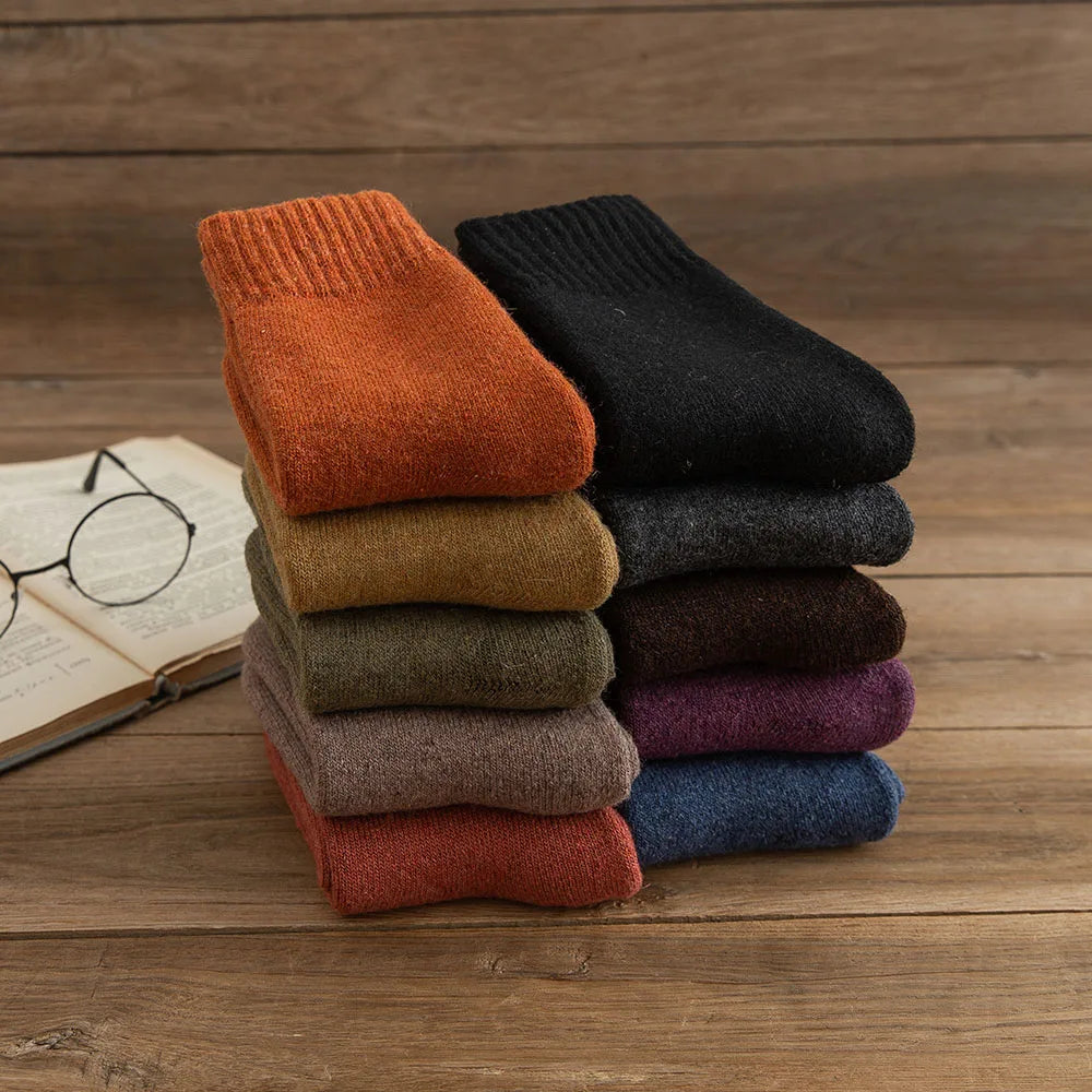 5 paar dikke, warme effen wollen sokken voor dames in de winter, harajuku, retro, koudebestendig, modieus en casual, kasjmier.
