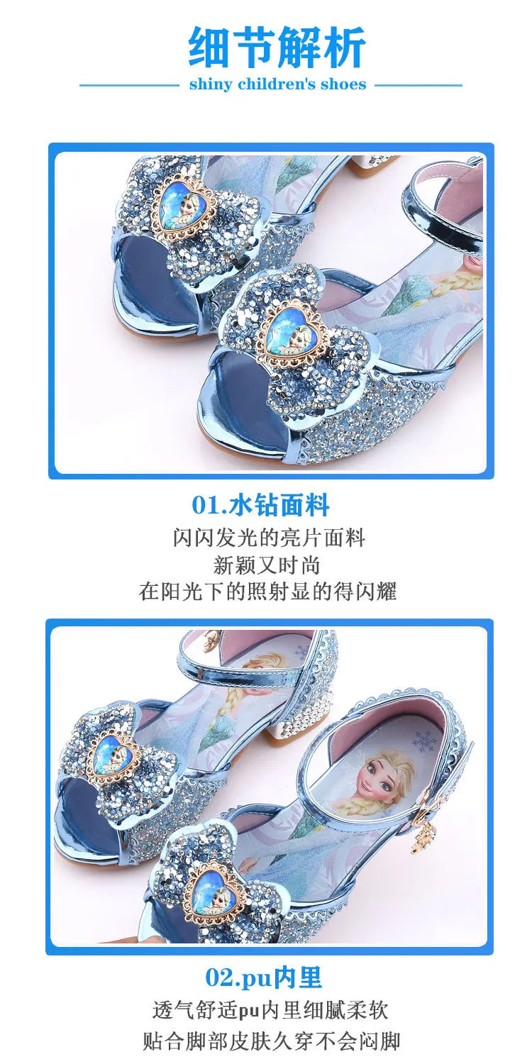 Kid fashion shoes Girls Sandals Frozen 2 Elsa Princess Shoes Little Girls Crystal Shoes Children High Heels Catwalk Show Shoes