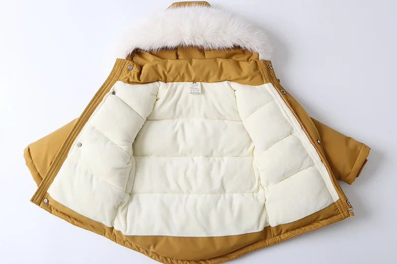 Unisex 2Pcs Winter Warm Children's Ski Clothes Set Thicken Fur Lining Hooded Coats & Overalls Set Snowsuit For Kids 2-5Y