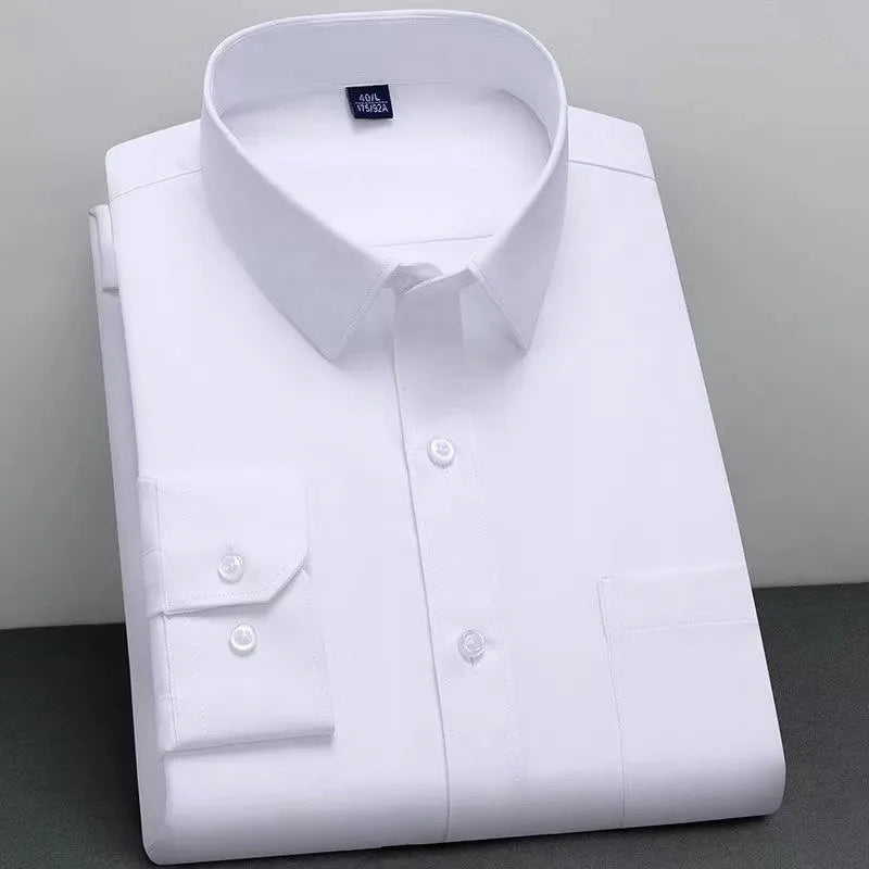 Men's Classic Solid Non-Iron Business Casual Shirt Anti-Wrinkle Soft Wear Long Sleeve Square Collar Tat Fabric Single Breasted