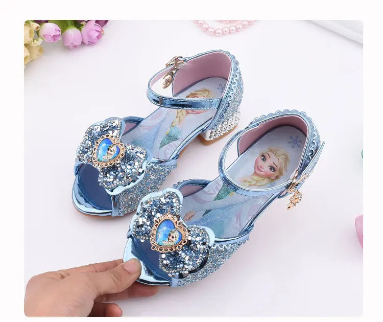 Kid fashion shoes Girls Sandals Frozen 2 Elsa Princess Shoes Little Girls Crystal Shoes Children High Heels Catwalk Show Shoes