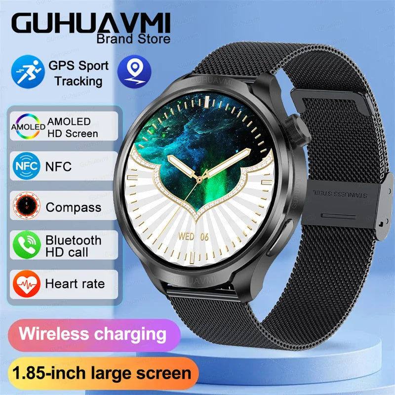 GPS Sports Smartwatch Men AMOLED Screen Compass Altimeter Heart rate BP NFC Bluetooth Call Smart Watch For Men - Compatible With HUAWEI IOS