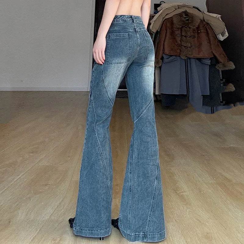 Women's Washed Denim Pants Trend Streetwear Y2K Low-Waist Flare Jeans Woman Casual All-Match Slimming Wide Leg Trousers