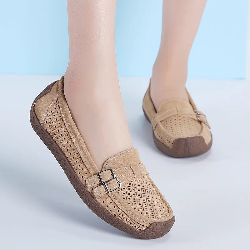 Women's Female Ladies Mother Shoes Sandals Platform Flats Slip On Hollow Summer Cool Moccasins Vulcanized Shoes 41 42