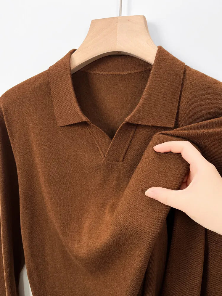Men's Pullover Sweater With V-Neck, Business Casual Warm Polo, Male High Quality Cashmere Sweater