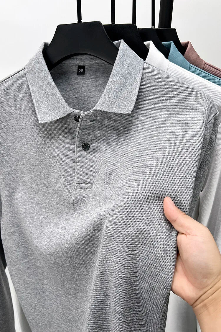 Men's 100% Cotton Polo Shirt, Four Seasons Universal Leisure Long Sleeve, Breathable Lapels T-shirt, Perfect and Durable for Golf Sports