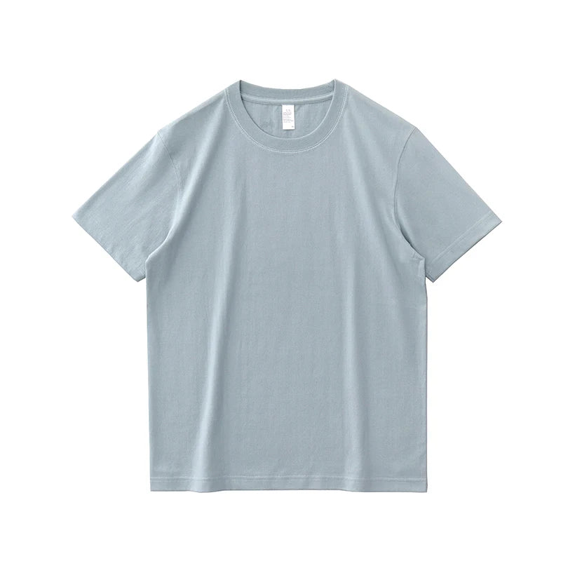 2025 Summer New American Retro 245G Short Sleeve O-neck Solid Color T-shirt Men's Fashion Simple 100% Cotton Washed Casual Tops