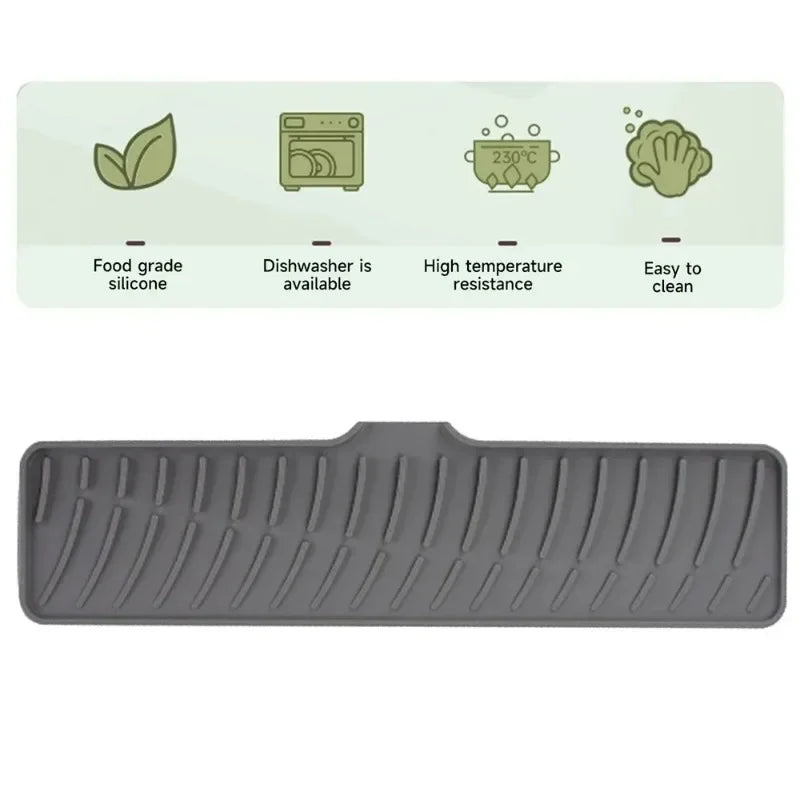 Kitchen Sink Mat Water-resistant Silicone Pad Around Tap Draining Pads Behind Faucet with Lip Drip Catcher Sink Protector Mats