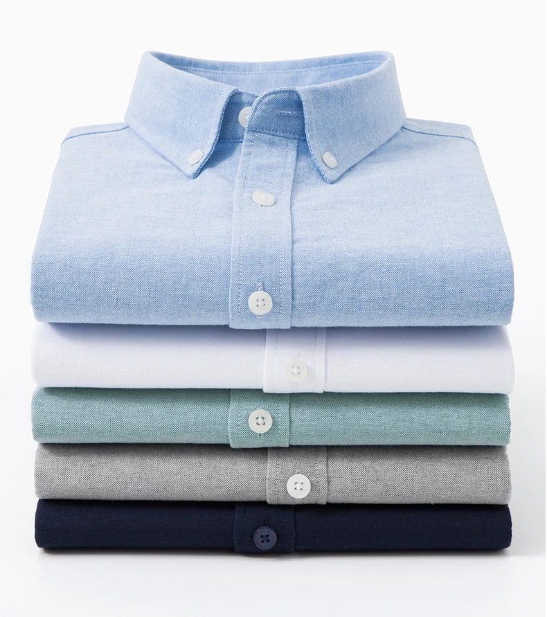 Men's Slim-Fit Oxford Cotton Shirt, Long Sleeves, Casual Breathable Fabric, Exquisite Craftsmanship, Brand with OEM Processing