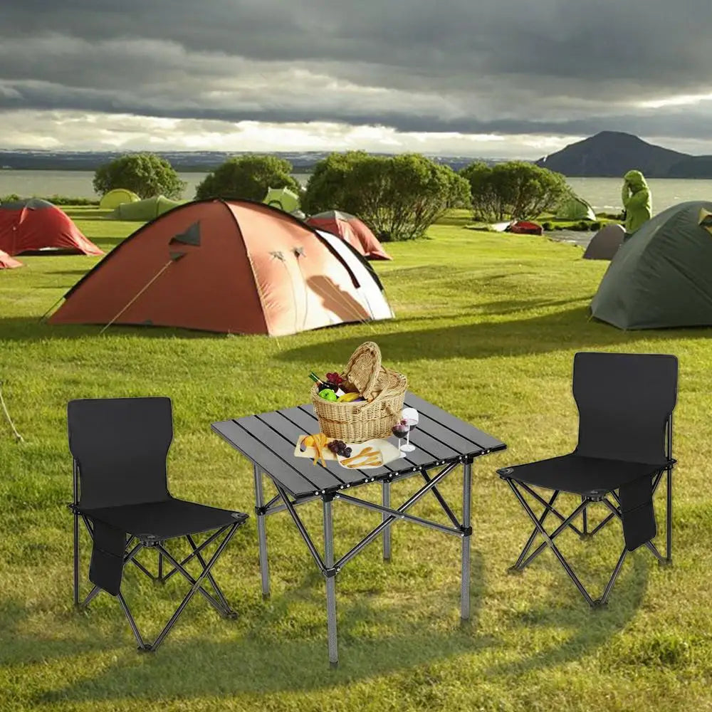 3-delige kampeertafelset met 2 opvouwbare stoelen, opvouwbare picknicktafel, Oxford stoffen krukken, waterdichte loempiatafel voor kamperen