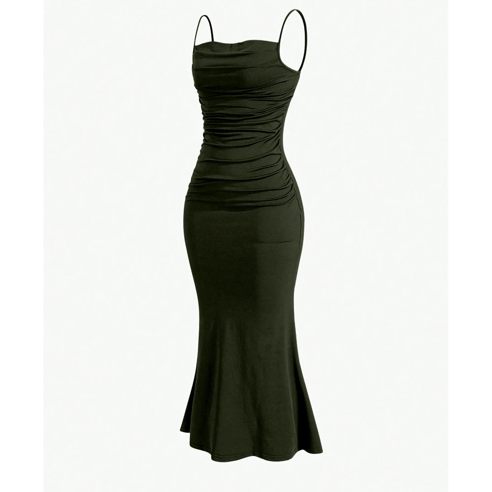 Women's Party Dresses Maxi Spaghetti Strap Elegant Slim Evening Wedding Guest Multi-Colour Summer Milkmaid Dresses
