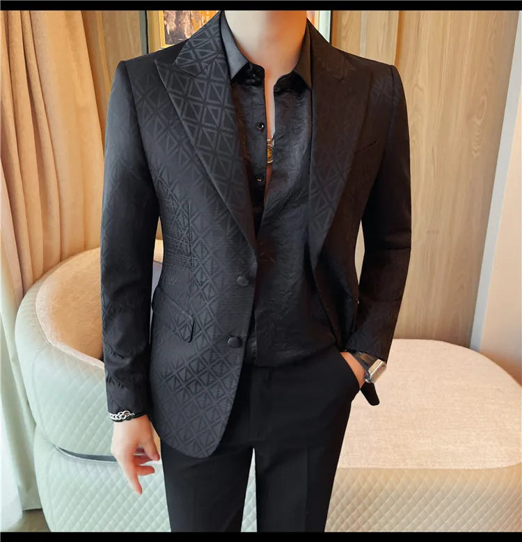 Men's Floral Print Blazer Jacket - Slim Fit Single-Breasted Business Casual Style Autumn Winter Formal Male Coat