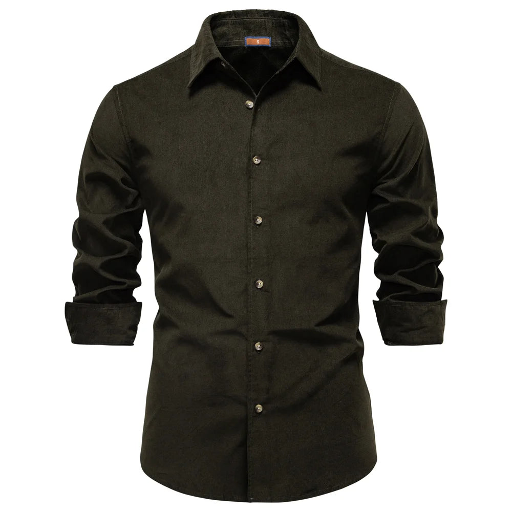 2025 Men's Corduroy 100% Cotton Solid Colour Autumn Winter Thickened Business Casual Long Sleeve Classic Male Shirt