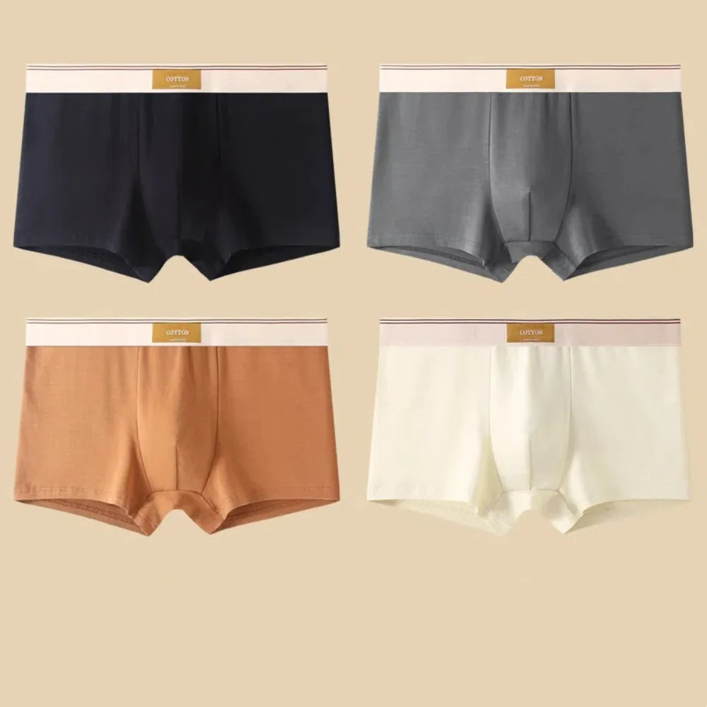 4 stuks ademende boxershorts voor heren, effen kleur, plus maten L-4XL, middelhoge taille, naadloos ondergoed, polyester, jongensondergoed