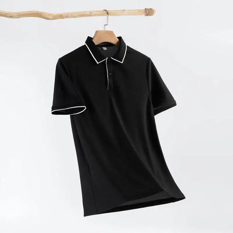 Men's Business Casual Polo Shirt With White Trim Short Sleeve, Classic Collar Design, Breathable, & Male Stylish T-Shirt