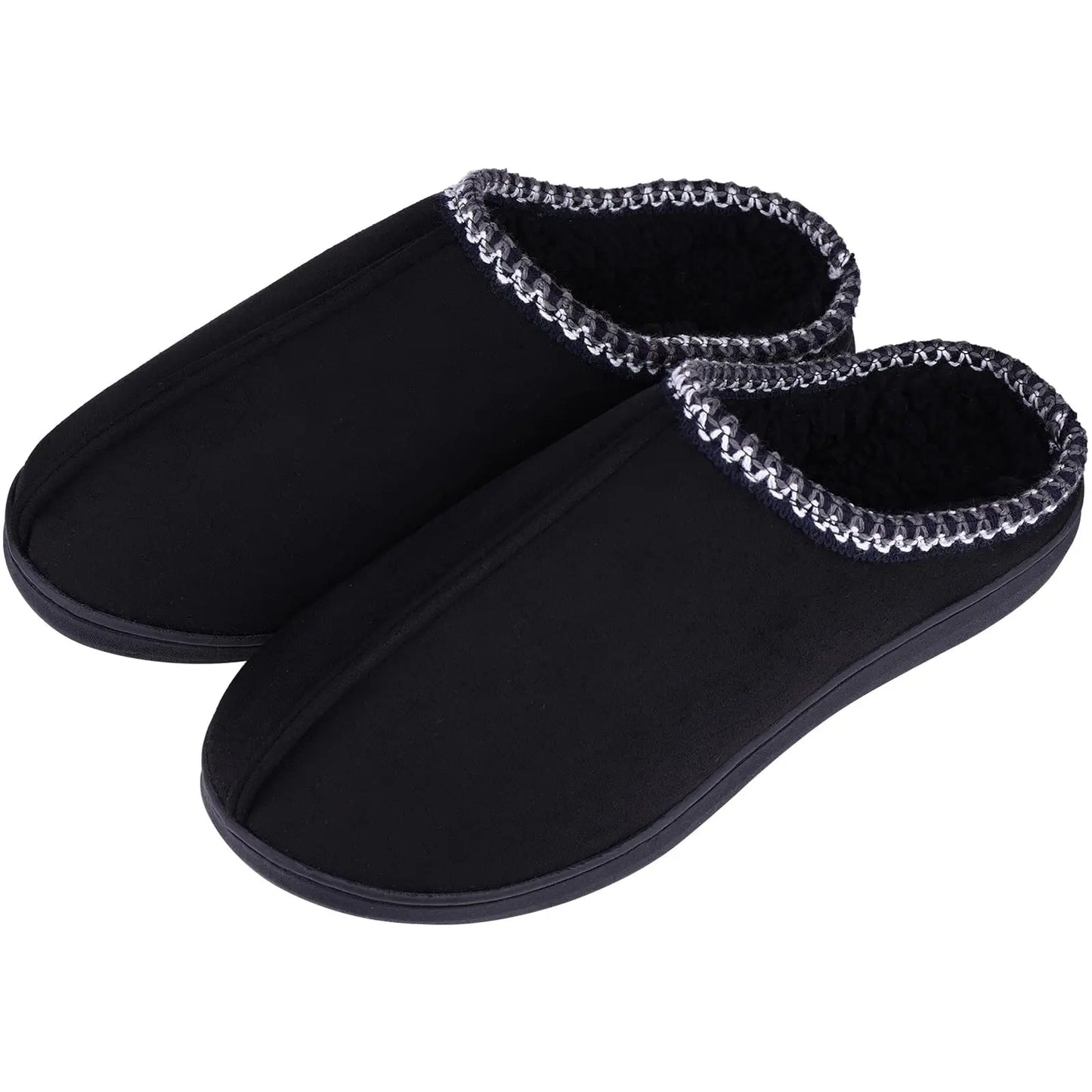 Men's Winter Plush Slippers Fleece Lined Anti-Slip Fur Suede Mules For Indoor Casual Fuzzy House Male Fluffy Shoes
