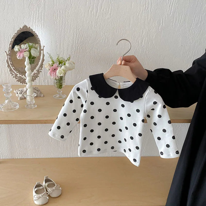 Herfst Baby Onderhemdjes Zoete Borduurwerk Bloem Strik Baby Meisjes Bottoming Shirt Peuter Dunne Kleding Tops 0-3T Meisjes