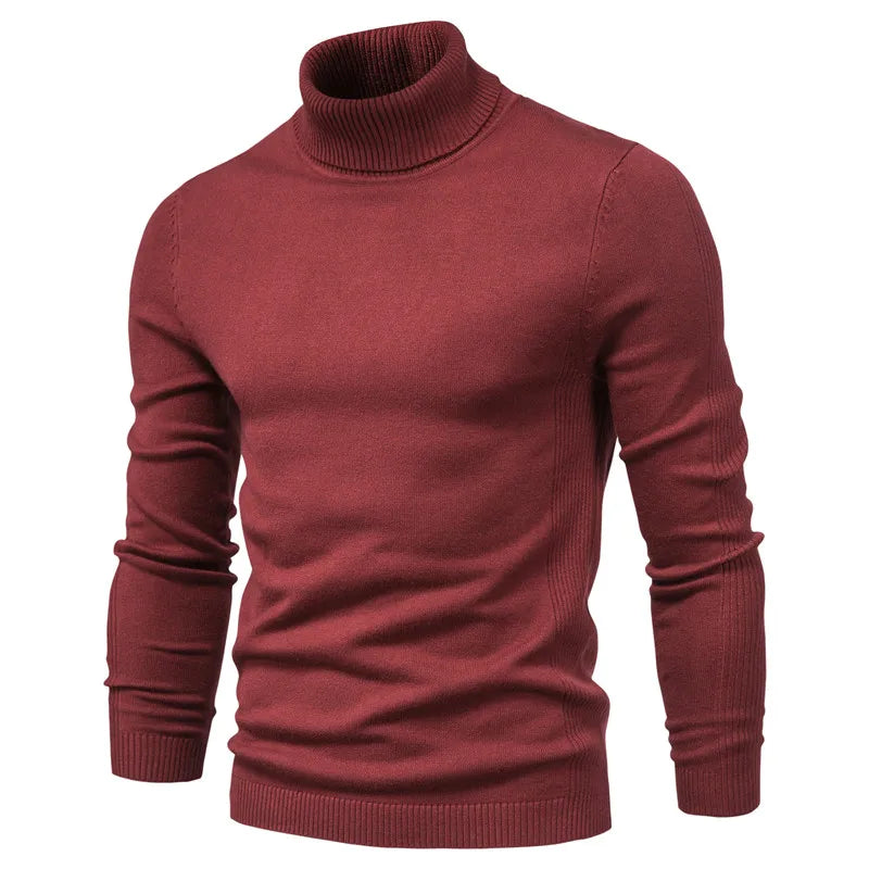 Winter Men's Turtleneck Sweater Casual Solid Colour Warm Pullover High Quality Slim Neck Long Sleeve Sweater For Men