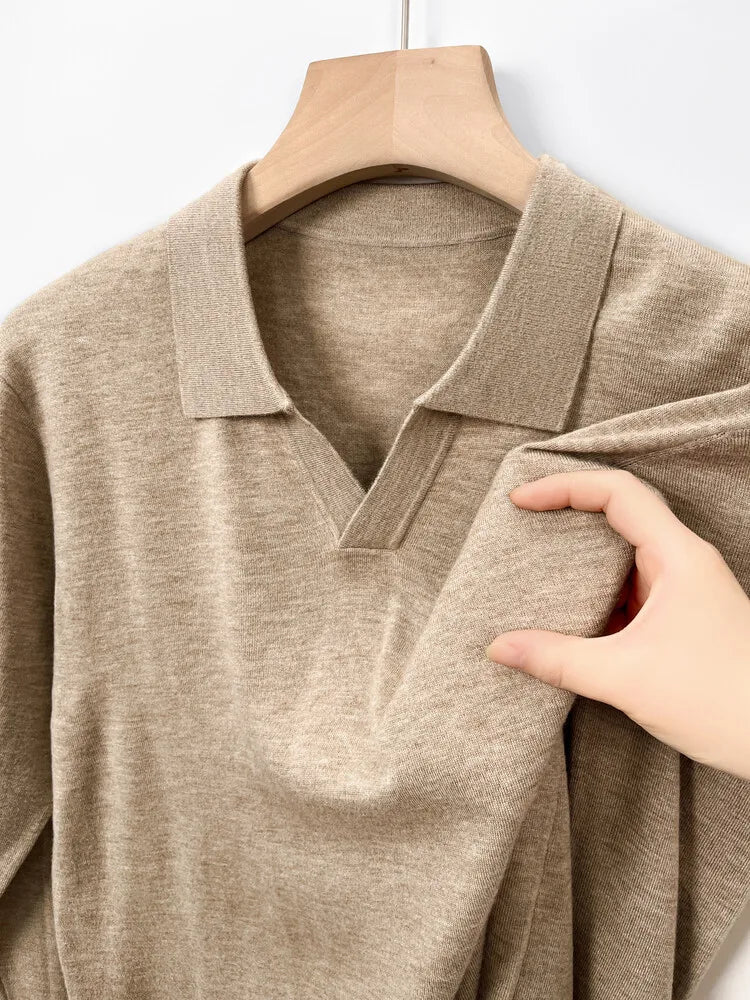Men's Pullover Sweater With V-Neck, Business Casual Warm Polo, Male High Quality Cashmere Sweater