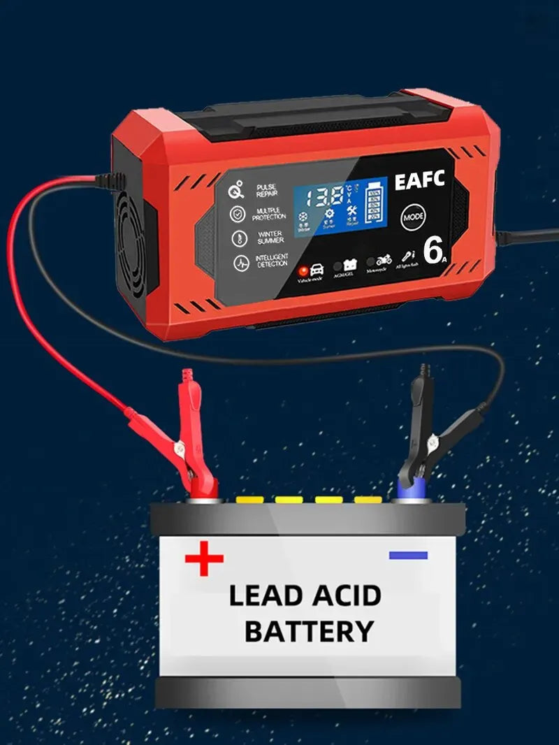 12V Groot Scherm 6A Digitale Auto Acculader Onderhouder voor Auto Motorfiets SUV Vrachtwagen Auto AGM Diepe Cyclus VRLA Puls Reparatie
