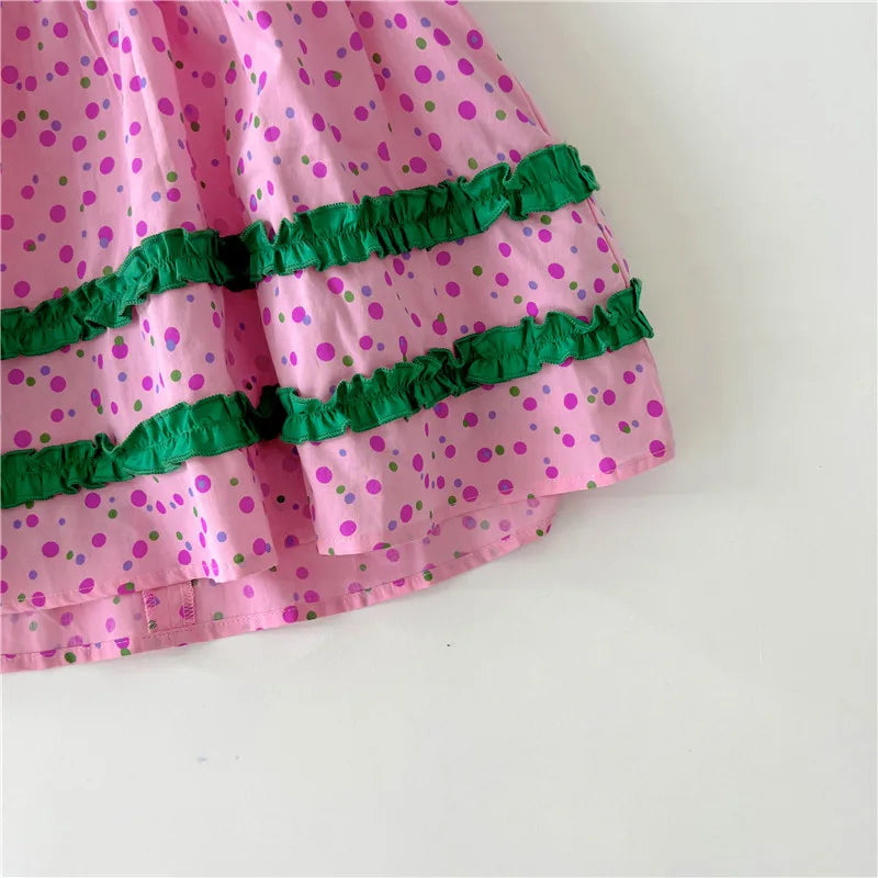 Summer Girls Clothing Dot Children Dress Pink Dresses for Kids 1-5Y