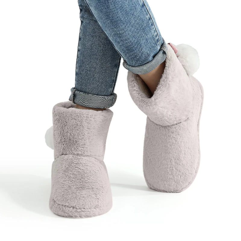 Women's Winter Warm Plush Cotton Boots Casual Fur Fluffy Snow Boots With Soft Comfort Non-Slip Sole Suitable As Snow Boots Cute Cotton Shoes