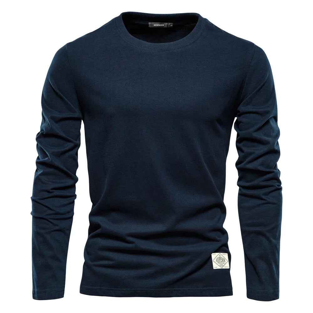 100% katoenen T-shirt met lange mouwen voor heren, effen, lente-informeel, heren-T-shirts, hoge kwaliteit herentops, klassieke kleding, heren-T-shirts