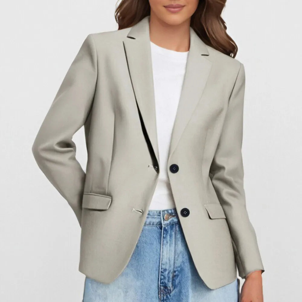 Damesblazers en vesten All Season Casual Elegant Effen Enkelrijs Lange mouwen Revers Zakelijke blazers en vesten