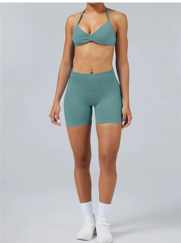 Seamless High Support Impact Yoga Bra Women Strappy Sport Bra Thin Strap Halter Workout Tank Fitness Top Gym Wear