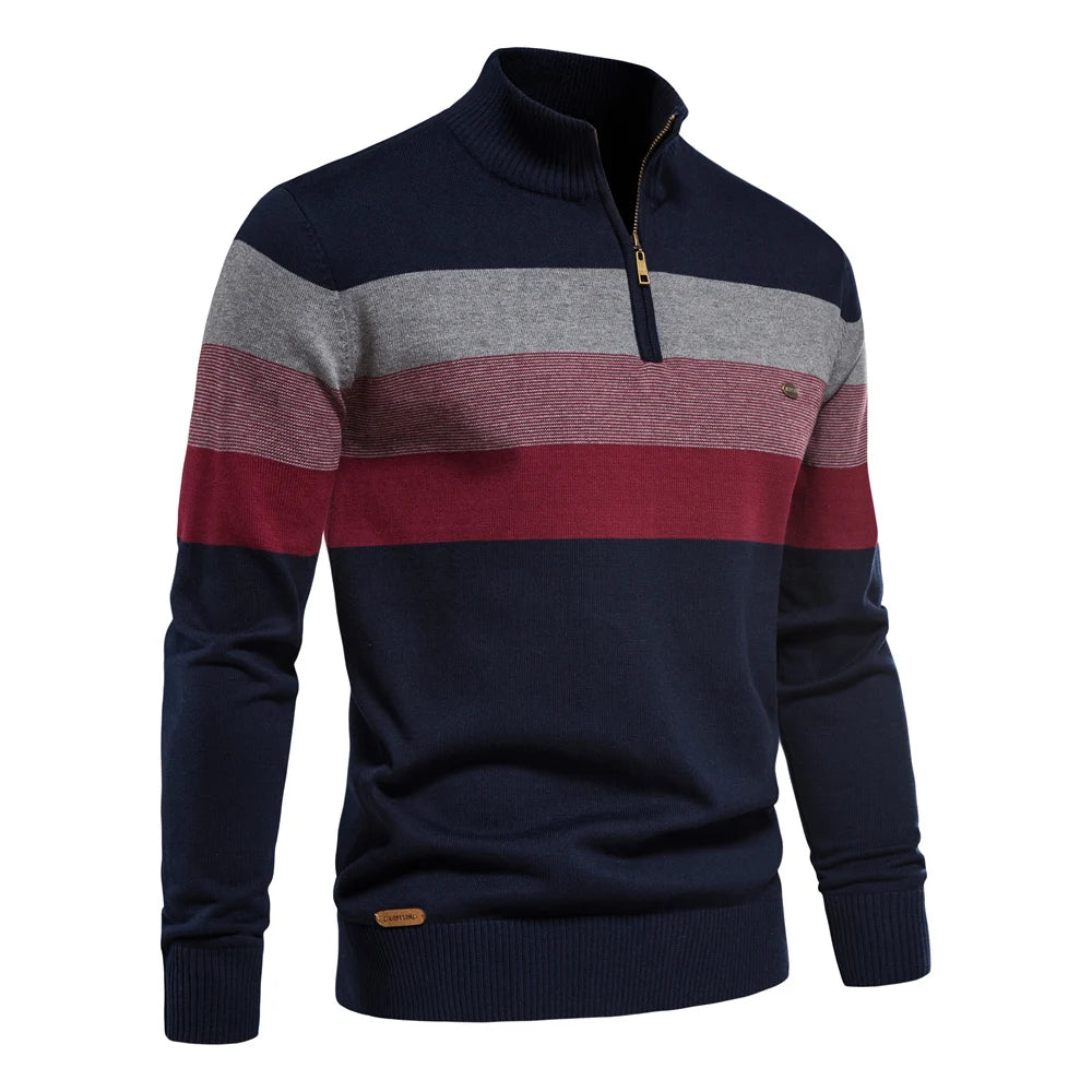 Men's Cotton Mock Neck Stand Collar Sweaters Quarter Zipper Pullover Autumn Winter Warm Social Casual Sweater for Men